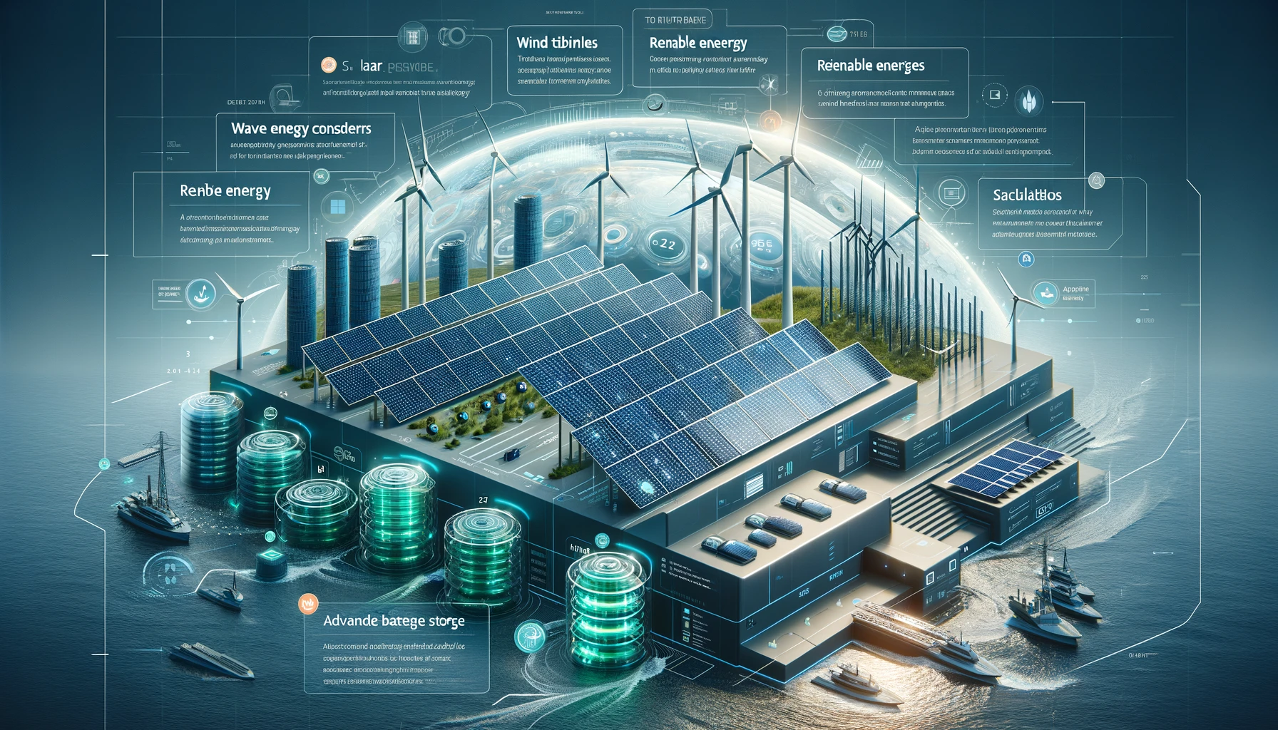 entirely by renewable energy sources. The cityscape should feature solar panels